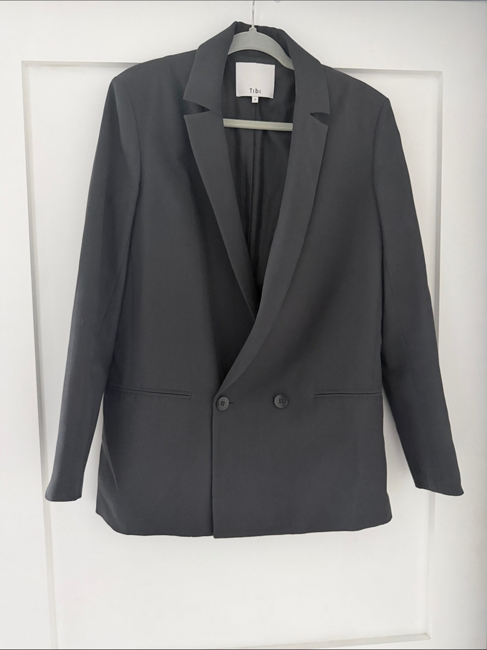 Tibi Double-Breasted Blazer in Dark Gray